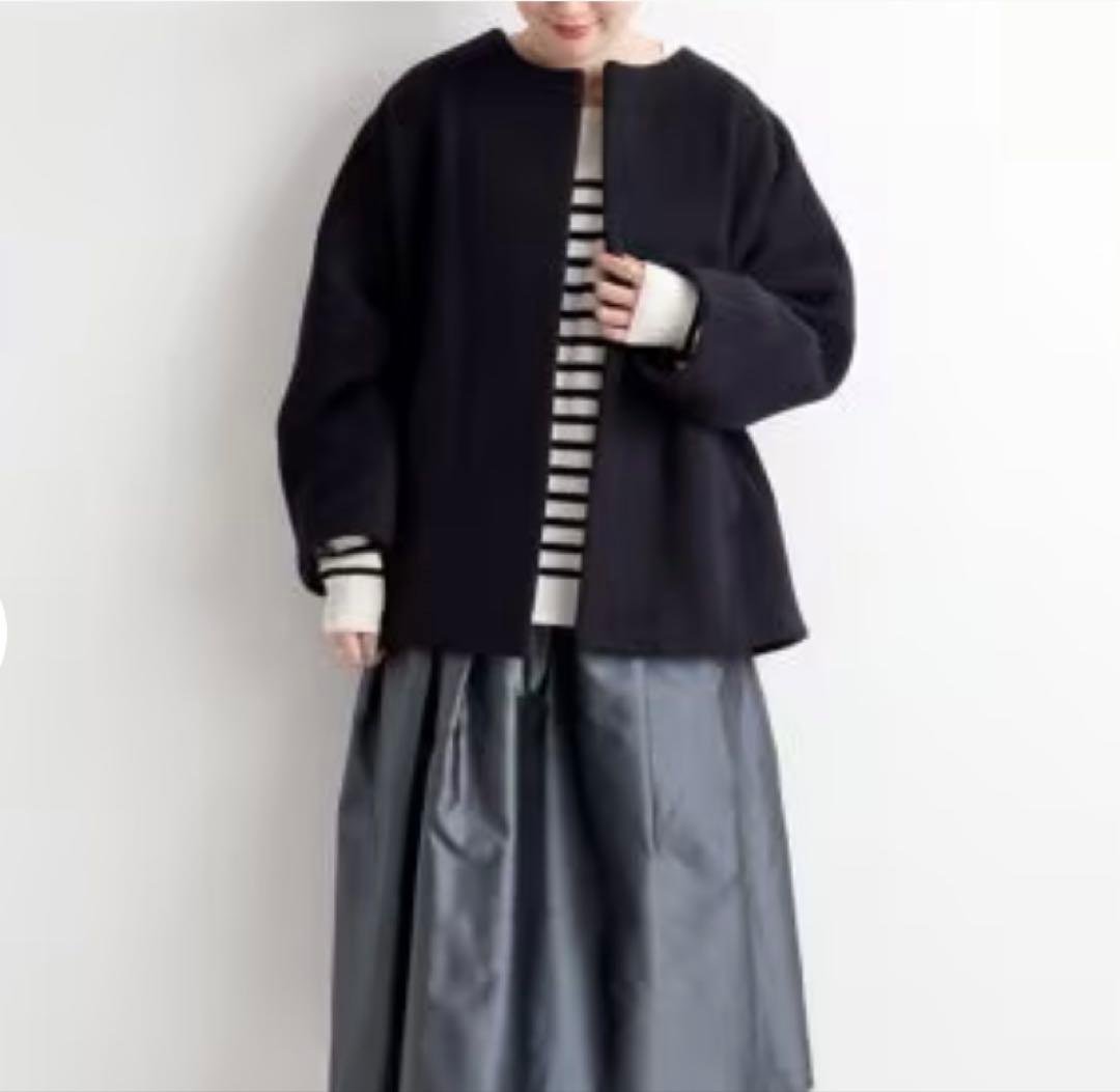 IENA イエナ　ノーカラービーバーショートコート M ネイビー