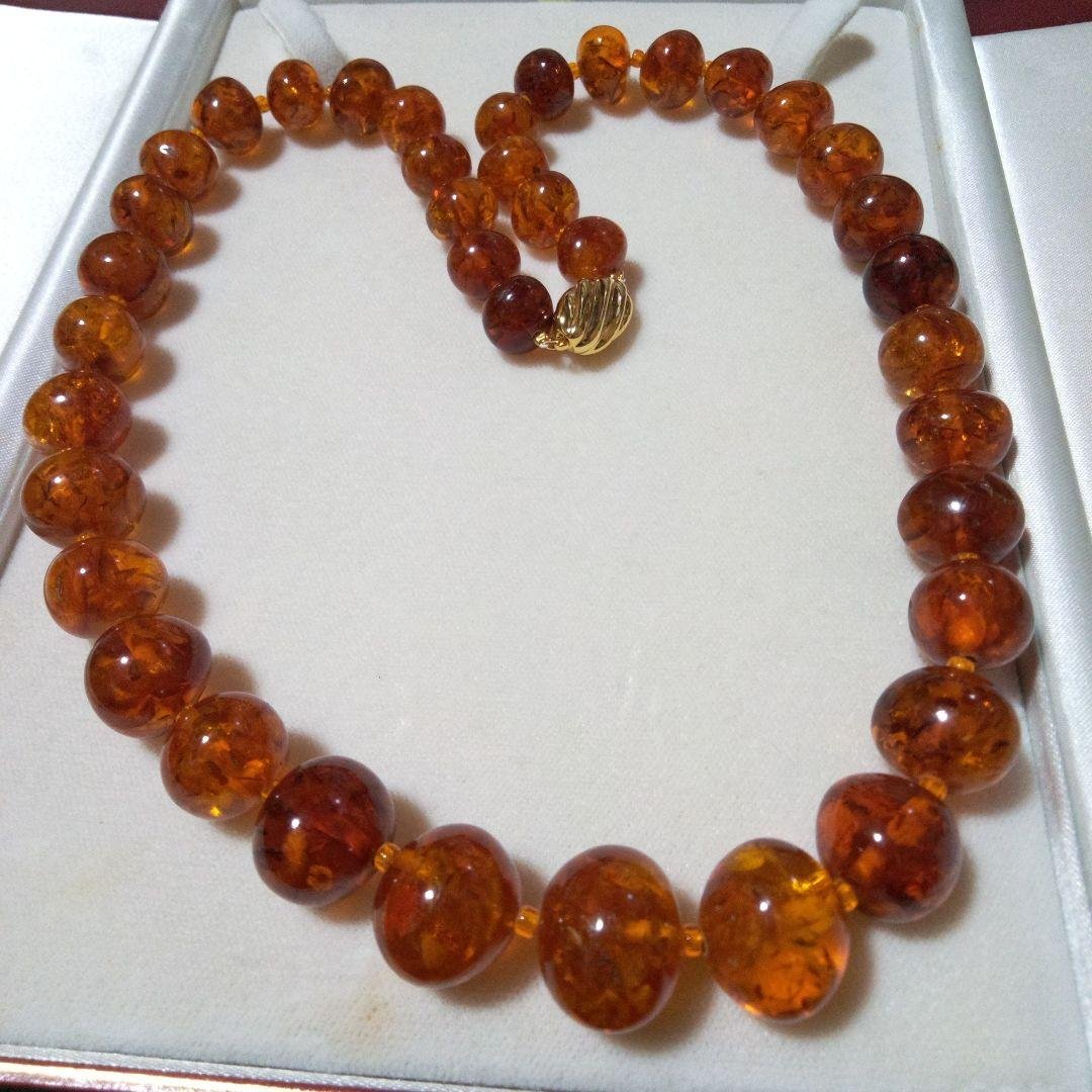 オレンジ アンバービーズ ネックレス