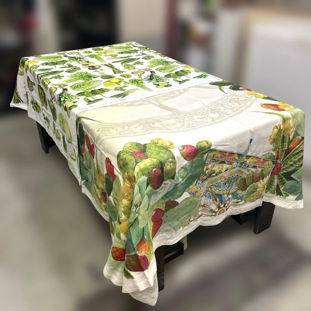 イタリア製 カラフルな野菜と果物のテーブルクロス 2枚セット